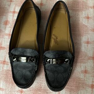 Coach Black Textured Leather Loafers